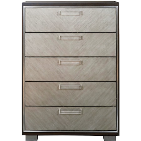 Contemporary Five Drawer Chest with Felt-Lined Jewelry Tray