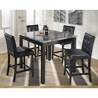 5-Piece Square Counter Table Set with Faux Marble Top