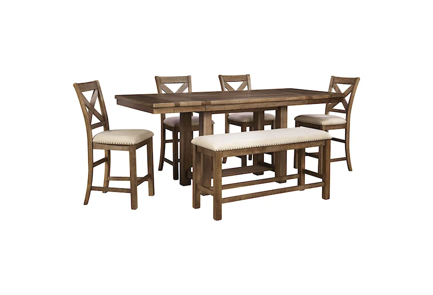 Moriville 6-Piece Rectangular Counter Table w/ Bench by Signature Design by Ashley at Royal Furniture