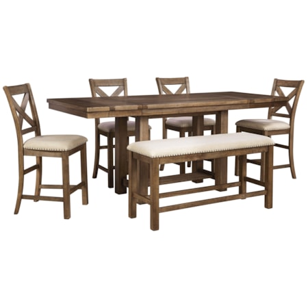 6-Piece Rectangular Counter Table w/ Bench