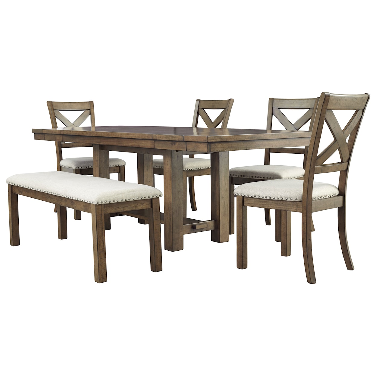 Signature Design by Ashley Moriville 6-Piece Table and Chair Set with Bench