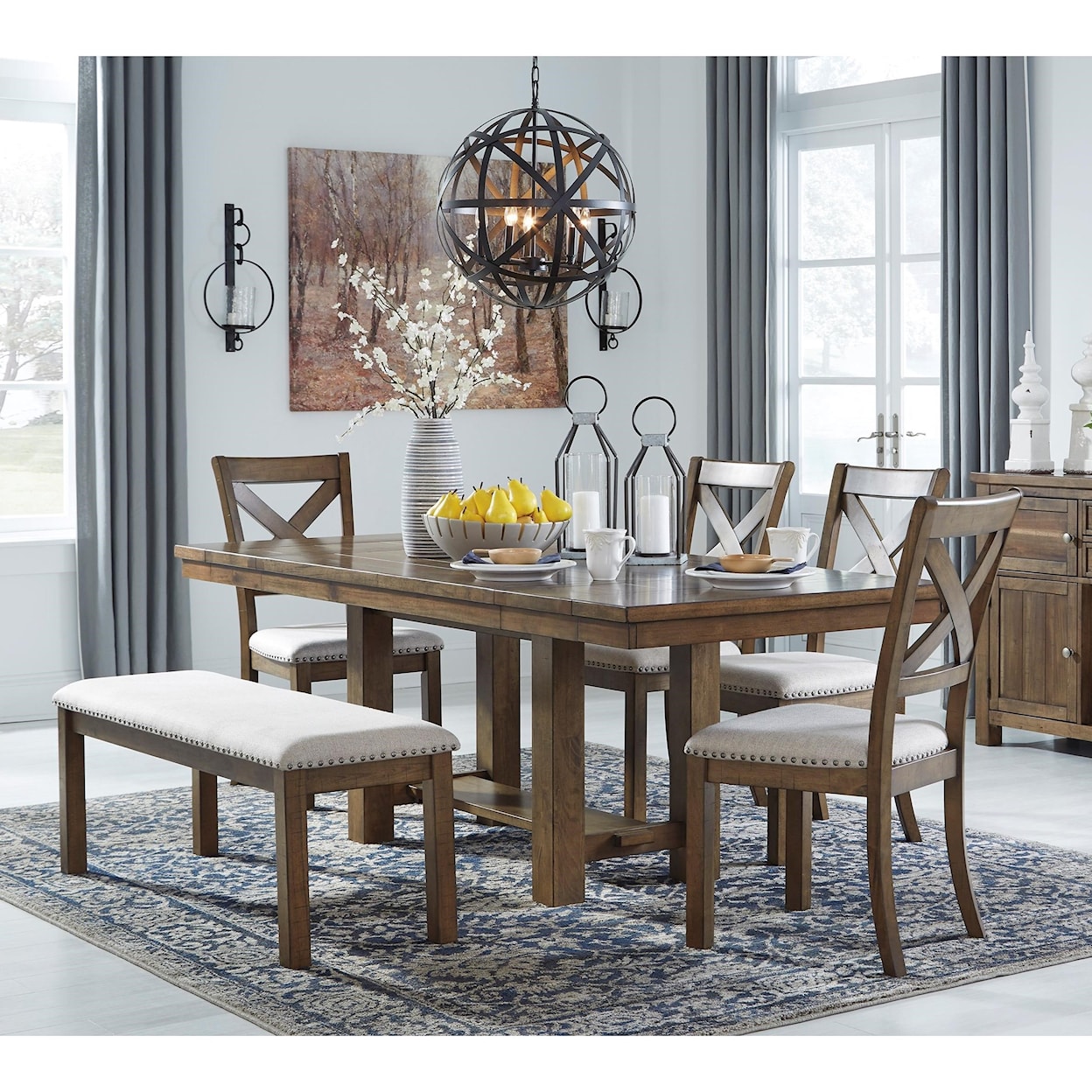 Signature Design by Ashley Moriville 6-Piece Table and Chair Set with Bench