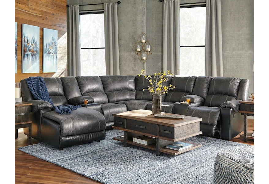 Nantahala Reclining Sectional with 2 Consoles & Chaise by Signature Design by Ashley Furniture at Sam's Appliance & Furniture