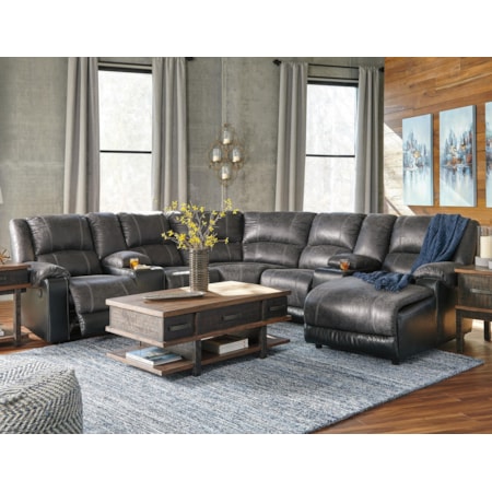 Reclining Sectional with 2 Consoles & Chaise