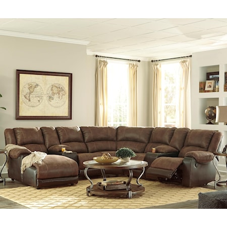 Reclining Sectional with 2 Consoles & Chaise