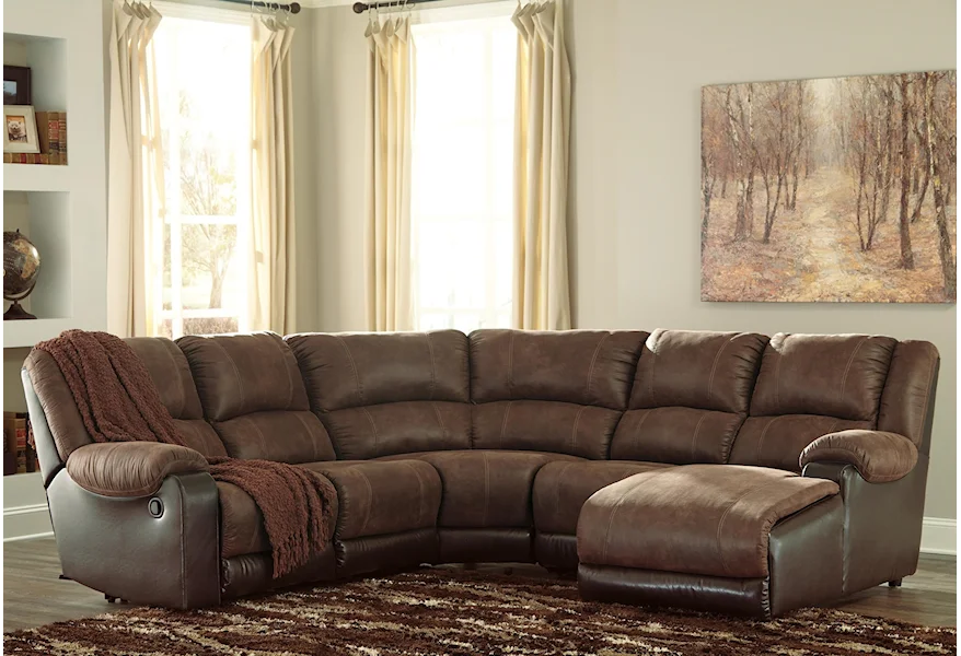 Nantahala Reclining Sectional with Chaise by Signature Design by Ashley at Dream Home Interiors