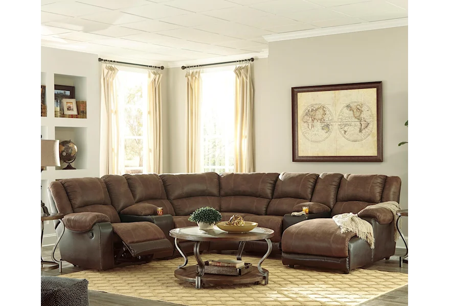 Nantahala Reclining Sectional with 2 Consoles & Chaise by Signature Design by Ashley at Dream Home Interiors