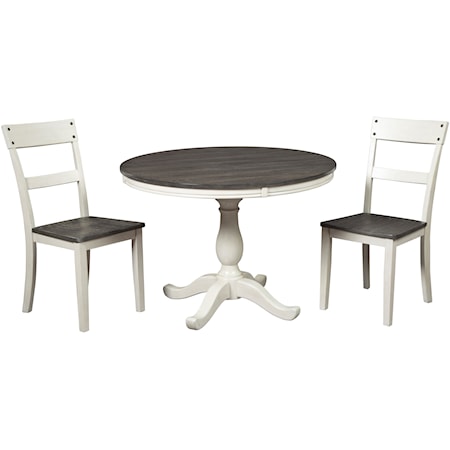 Farmhouse Two-Tone 3-Piece Round Dining Table Set