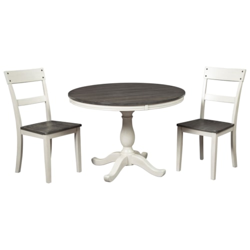 Farmhouse Two-Tone 3-Piece Round Dining Table Set