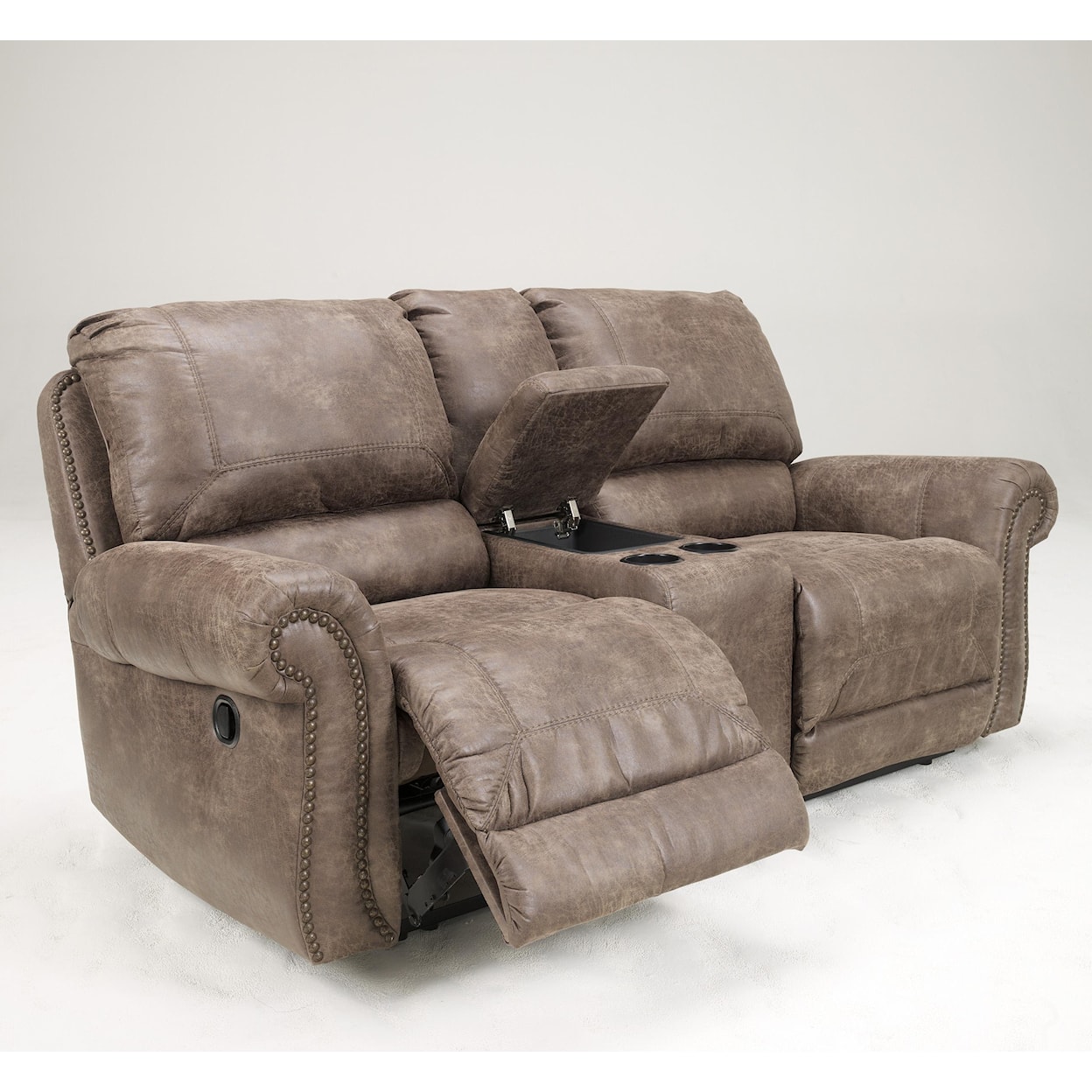 Signature Design by Ashley Oberson - Gunsmoke Double Reclining Loveseat w/ Console