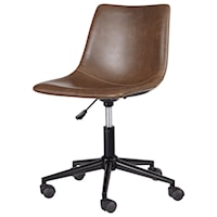 Home Office Swivel Desk Chair in Brown Faux Leather