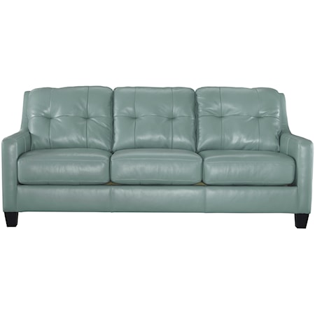Contemporary Leather Match Sofa with Tufted Back & Track Arms