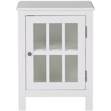 White Accent Cabinet with Lattice Glass Door