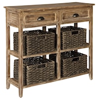 Console Sofa Table with 4 Woven Baskets
