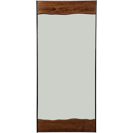 Contemporary Metal/Wood Floor Mirror with Faux Live Edge