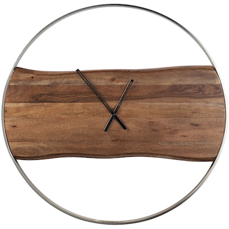 Contemporary Metal/Wood Wall Clock with Faux Live Edge