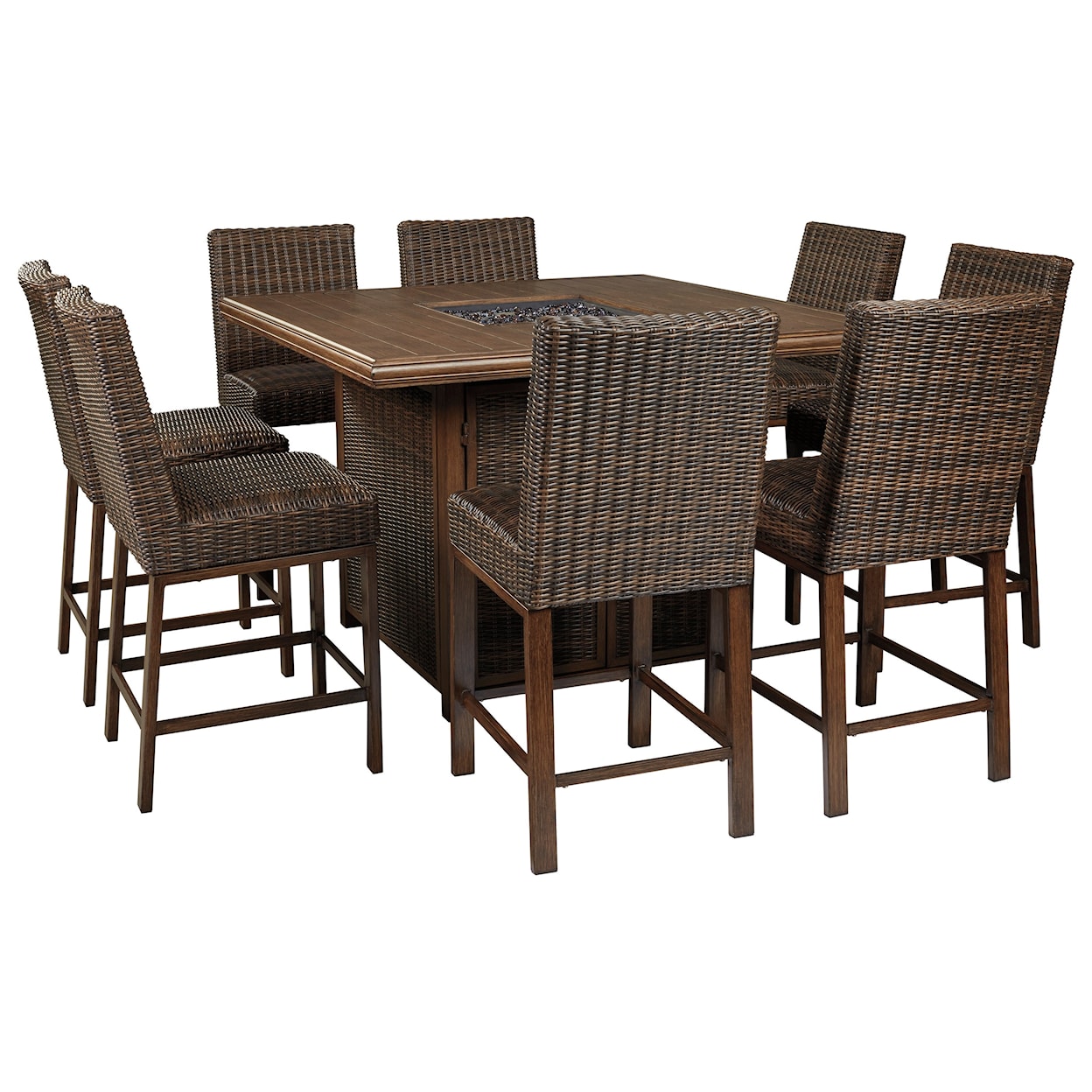 Signature Design by Ashley Paradise Trail 9 Piece Outdoor Firepit Table Set