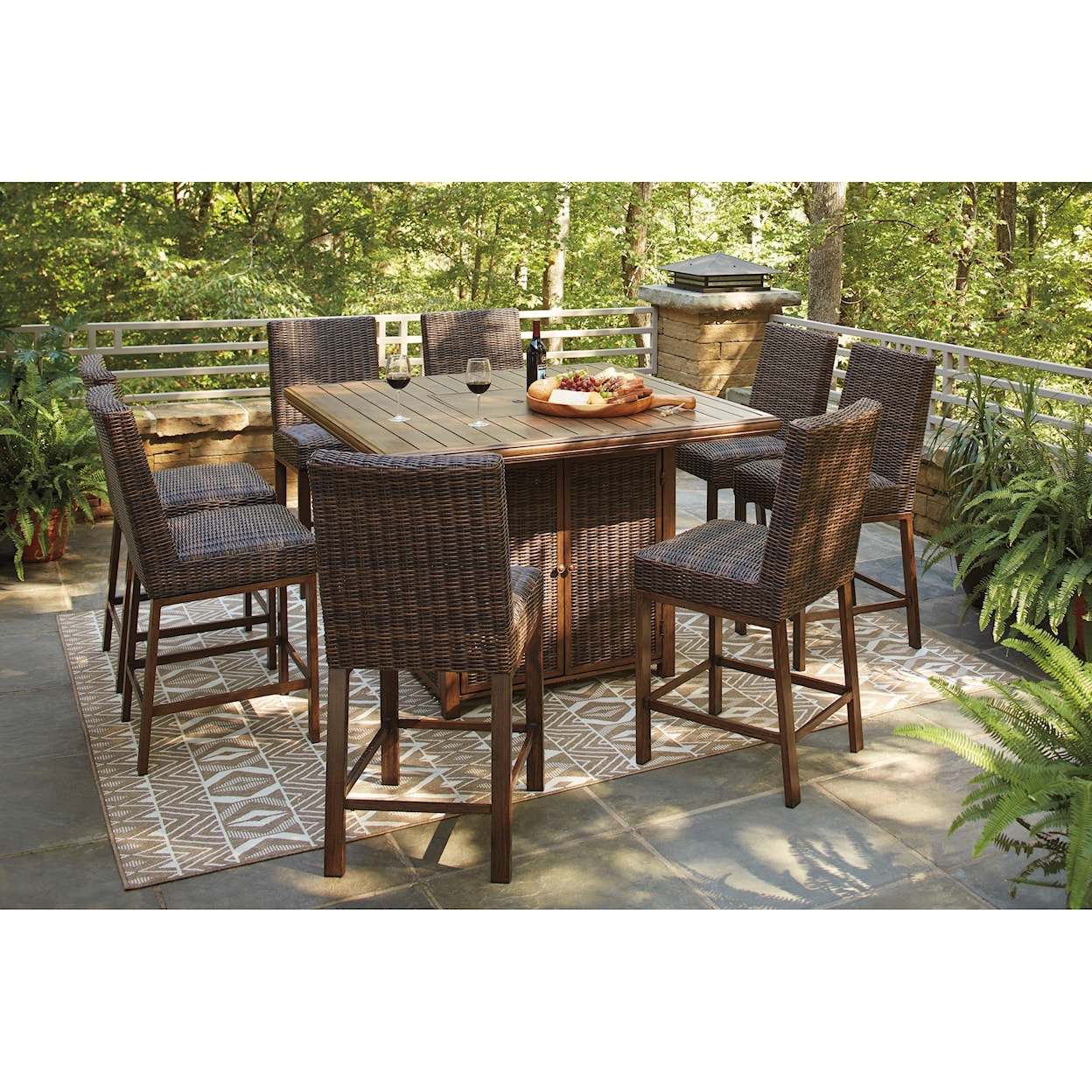 Signature Design by Ashley Paradise Trail 9 Piece Outdoor Firepit Table Set