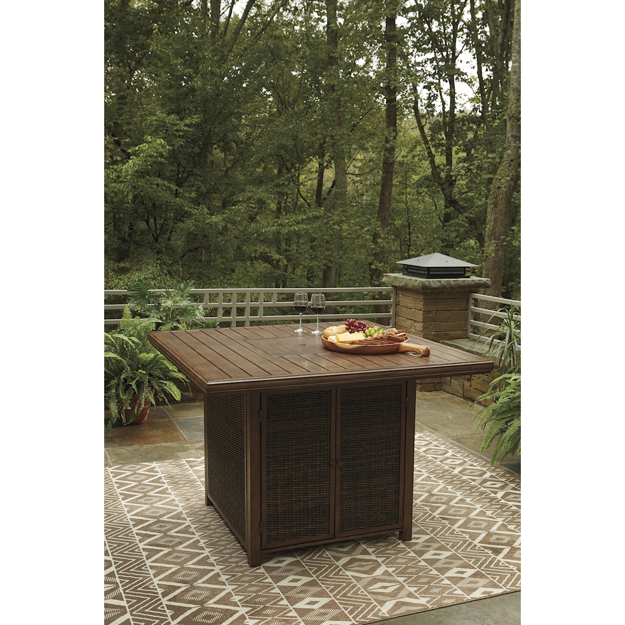 Signature Design by Ashley Paradise Trail Square Bar Table with Fire Pit