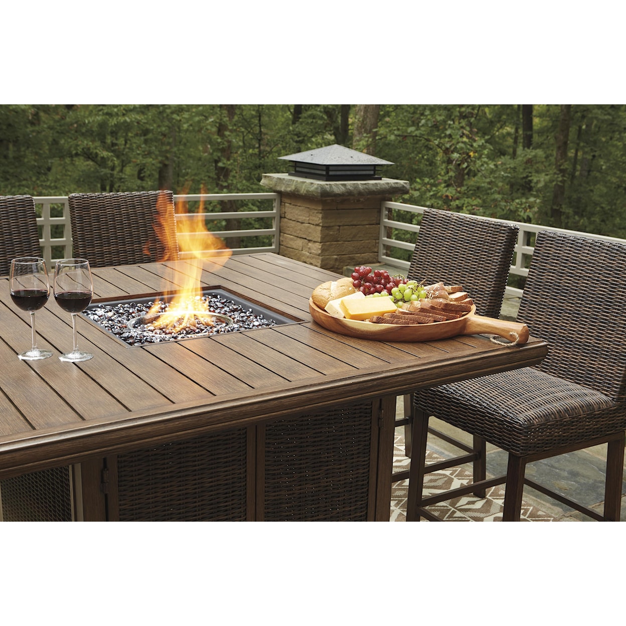 Signature Design by Ashley Paradise Trail Square Bar Table with Fire Pit