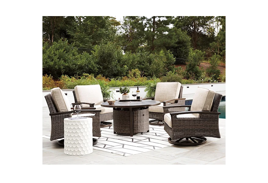 Paradise Trail Outdoor Fire Pit Table Set by Signature Design by Ashley at VanDrie Home Furnishings