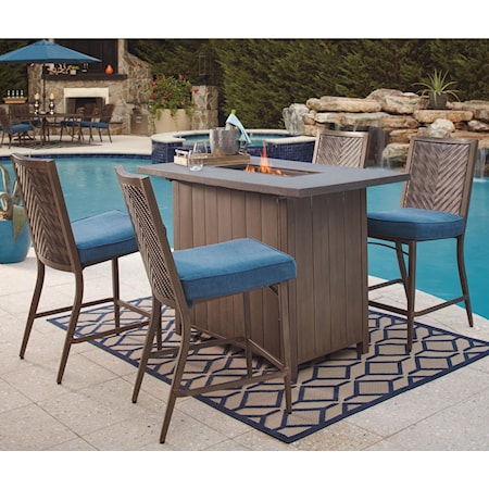 5-Piece Bar Table with Fire Pit Set