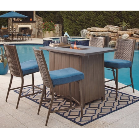 5-Piece Bar Table with Fire Pit Set