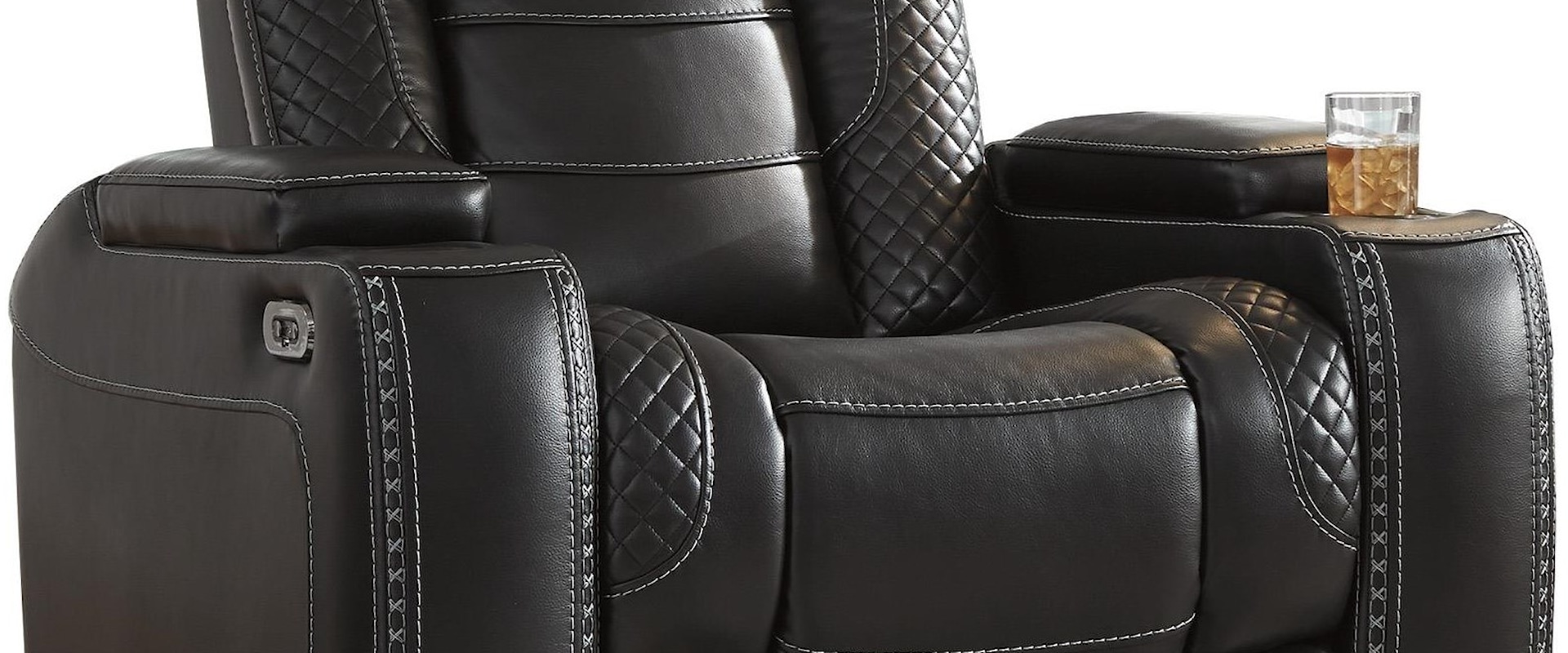 3 Faux Leather Power Recliners with Adjustable Headrest & Theater Lighting Set