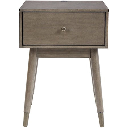 Mid-Century Modern Accent Table with Drawer and 2 USB Ports