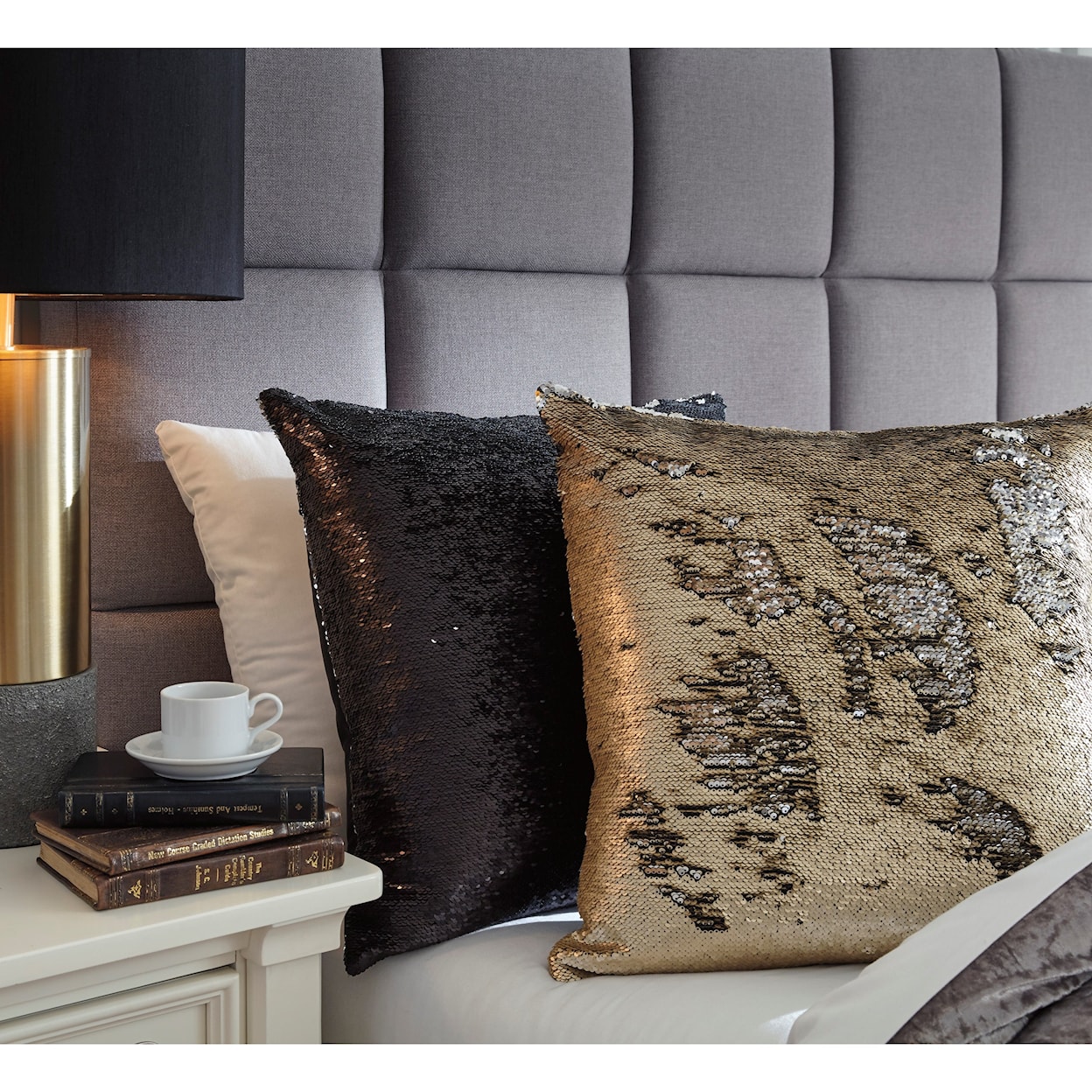 Signature Design by Ashley Furniture Pillows Maxandria - Gold/Grey Sequin Pillow Cover