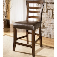 Upholstered Faux Leather Ladderback Bar Stool with Stretchers 