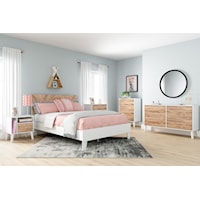 Brown/White 2 Piece Full Panel Platform Bed, 6 Drawer Dresser and 1 Drawer Nightstand
