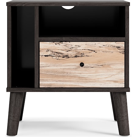 Two-Tone 1-Drawer Nightstand with Side Opening and Shelf