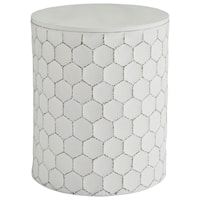 White Metal Indoor/Outdoor Accent Stool with Honeycomb Design