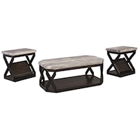 3-Piece Occasional Table Set with Faux Travertine-Look Top