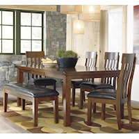 Casual 6-Piece Dining Set with Butterfly Extension Leaf & Bench
