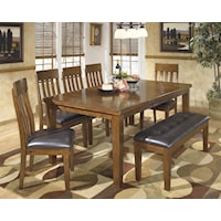 Casual 7-Piece Dining Set with Butterfly Extension Leaf & Bench