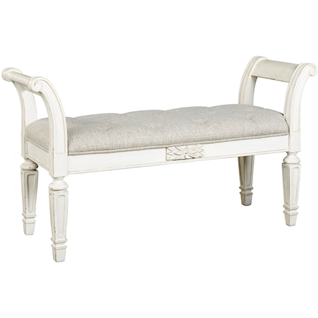 Traditional Antique White Accent Bench with Upholstered Seat