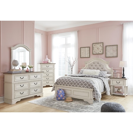 Full Upholstered Bed, Nightstand and Chest