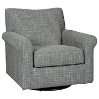 Swivel Glider Accent Chair with Rolled Arms & Gray Fabric