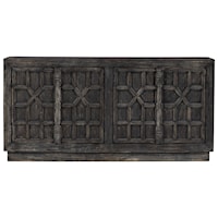 Accent Cabinet with Distressed Black Finish and Geometric Pattern