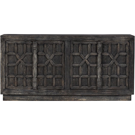 Distressed Black Finish Accent Cabinet with Patterned Doors 