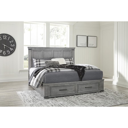 3 Piece King Panel Bed with Storage