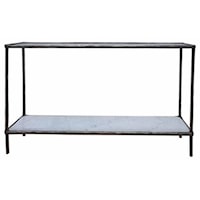 Console Sofa Table in Antiqued Pewter Finish with Marble Shelf