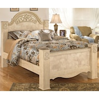 Queen Poster Bed with Ornate Headboard & Footboard