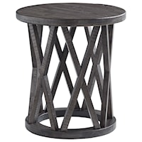 Round End Table with Distressed Finish