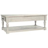 Solid Wood Rectangular Cocktail Table in Rustic White Finish