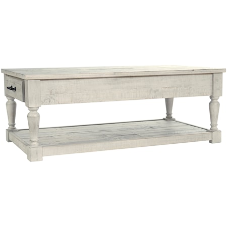 Solid Wood Rectangular Cocktail Table in Rustic White Finish