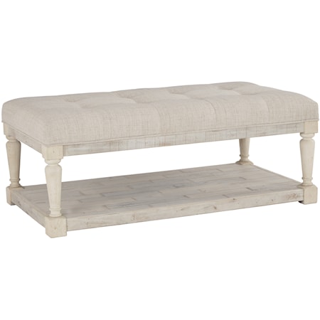 Solid Wood Ottoman Cocktail Table in Rustic White Finish