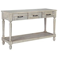 Solid Wood Sofa Table with 3 Drawers and 1 Shelf in Rustic White Finish